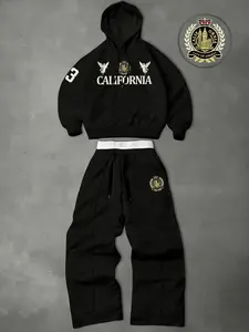 Men's Two-Piece Athletic Set: Includes a hooded sweatshirt and drawstring trousers, featuring angel and numerical print motifs—perfect for autumn and winter wear, Athleisure Set