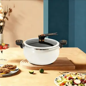 Slip-buckle lock lid micro-pressure soup pot, household sealed lock-fresh stew pot, double-ear anti-scald design, lid included for micro-pressure quick cooking, suitable for induction cookers and gas stoves, efficient cooking pot for soup and braised meat