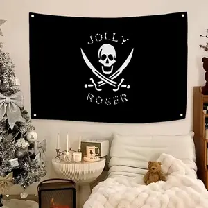 pirate logo Flags Flag - Ultra Soft Skin-Friendly Machine Washable Fade Resistant Banner | HD Print Lightweight Durable Outdoor Indoor Garden Flag