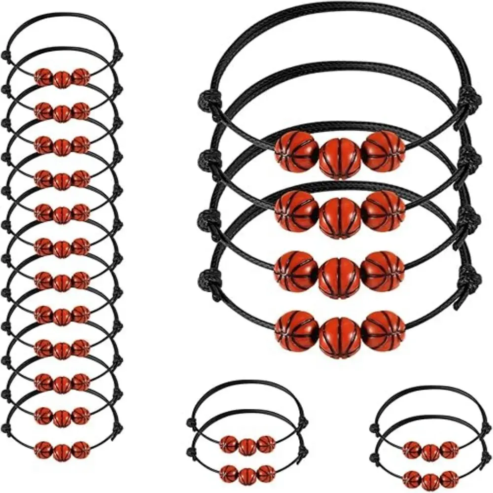 10 Piece Sports Party Gift Bracelets, Adjustable Motivational Wristbands, Football Basketball Baseball Volleyball Beaded Bracelets, Stackable Bracelet Set, Stacking Bracelet