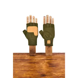 Moss Merino Wool Fingerless Glove w/ Natural Deerskin Palm