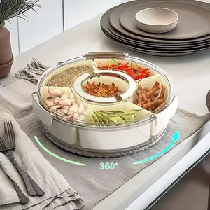 Rotating Fruit Tray with Lid Handle, 1 Count Portable Snack Box, Clear Snack Organizer, Leakproof , Fruit Vegetable Organizer, Fridge Storage  for Home Kitchen, Kitchenware, Utensils, Snack , Food Storage  tubber ware meal prep containers supplies plate