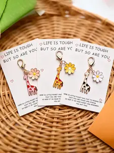3pcs Cute Giraffe Floral Pattern Keychain with Thank You Card, Pocket Giraffe Hug with Love Greeting Card, Gift for Friends, Teachers & Loved Ones, Handmade Card, Keychain Pendant