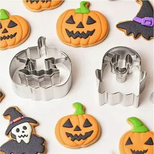 2Pcs Halloween Cookie Cutters Set- Stainless Steel Biscuit Molds with Pumpkin, Ghost- Molds for Holiday Party Decorations,Perfect for Cutting Fondant, Cheese, Fruits, Pancake, Soap, Craft Clay, Baking Supplies