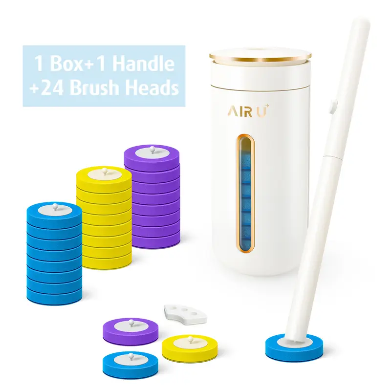 AIR U  Upgraded Disposable Toilet Cleaning Set,Toilet Bowl Cleaning System- 1 Convenient Toilet Brush, 1 Storage Caddy, 1 Fragrant Tablet and 24 / 48 Refils Cleaning Liquid，Wall- Mounted Cleaning Tool for Bathroom Christmas Party Gifts