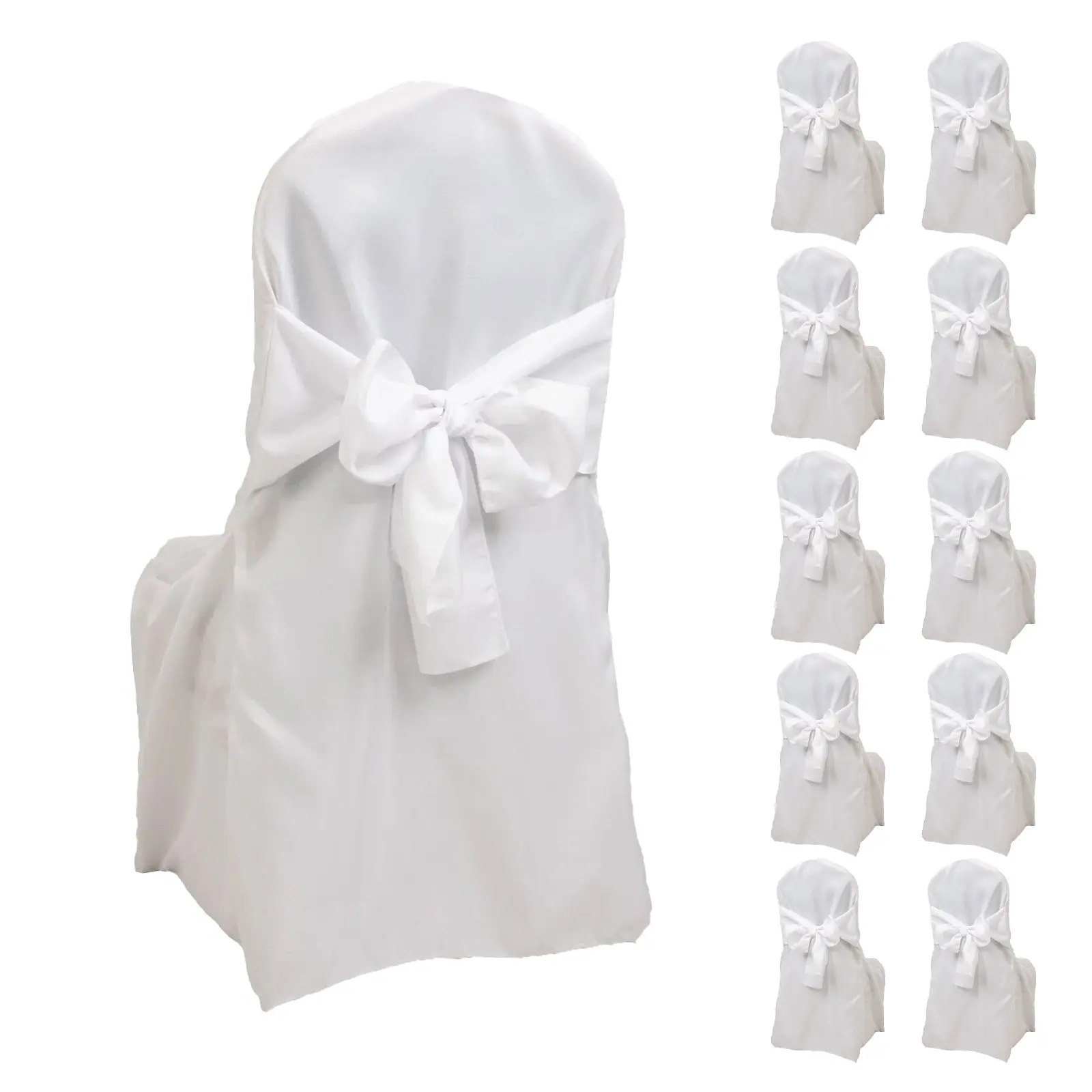 10-Pack Polyester Banquet Chair Slipcovers with Attached Sashes, All-White Washable Stain-Resistant Slip-On Covers for Wedding & Event Decor, Dining Chair Cover, Chair Slipcover, Washable Chair Cover