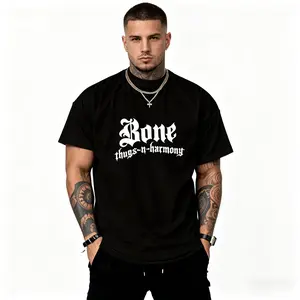 Ivan Cornejo Men's Black Cotton T-Shirt with Bone Thugs-N-Harmony Print Crewneck Short Sleeves Pure Cotton Soft Breathable Classic Machine Washable Blends Streetwear Dadwear Perfect Summer Top Ideal Dad Gift for Casual Tropical  Style Fabric Menswear tee
