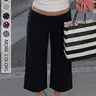 Women's Mid Low Waist Elastic Turn-Up Leggings, Casual Loose Fit Capri Pants, Elastic Waisted Trousers, Comfortable Spring Summer Yoga Wear, Available in 6 Colors
