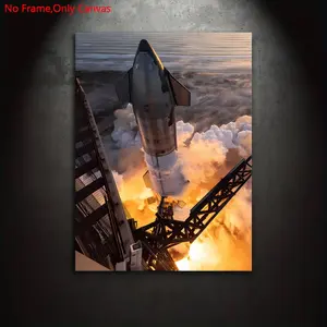 1 Piece/Set Frameless Canvas Painting Print Poster,Classic Realism Science Technology Documentary Epic Futurist Pop Art,Starship spacex Flight,Perfect Gift for Aerospace Fans,Bedroom,Study,Living Room,Dorm Hallway,Kitchen,Mural,Wall Decoration,Room Decor