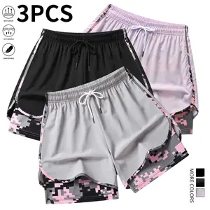 3-piece set: women’s yoga shorts with lining, summer running women’s sports shorts, fitness training shorts, gym wear,summervibes