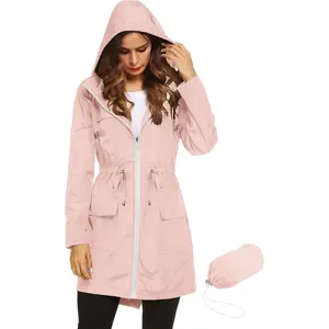 Women Waterproof Lightweight Rain Jacket Outdoor Hooded Raincoat