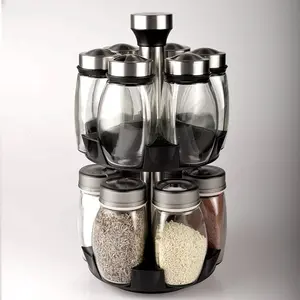 Rotating Spice Holder Shelf Tower Organizer with 6/12 Empty Jars,Revolving Spice Storage Rack Spice Seasoning Bottle Organizer