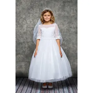Embroidery Mesh Half Sleeve First Communion Dress 462