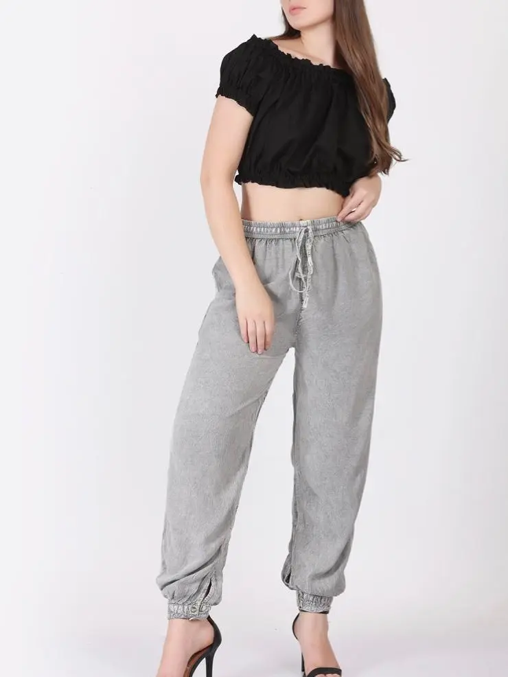 Woebar Women's Comfy Stylish Rayon Pants with Drawstring and Stretchable Waist and Singe at the bottom