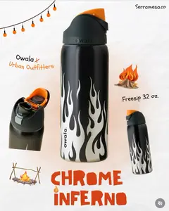 Owala 32oz Flame Water Bottle, Matte Black Silver Finish, 24hr Cold Leakproof Insulated Stainless Vacuum Flask, Reusable Washable Tumbler, Portable Stylish Travel Drinkware Flasks, Stainless Vacuum Flasks