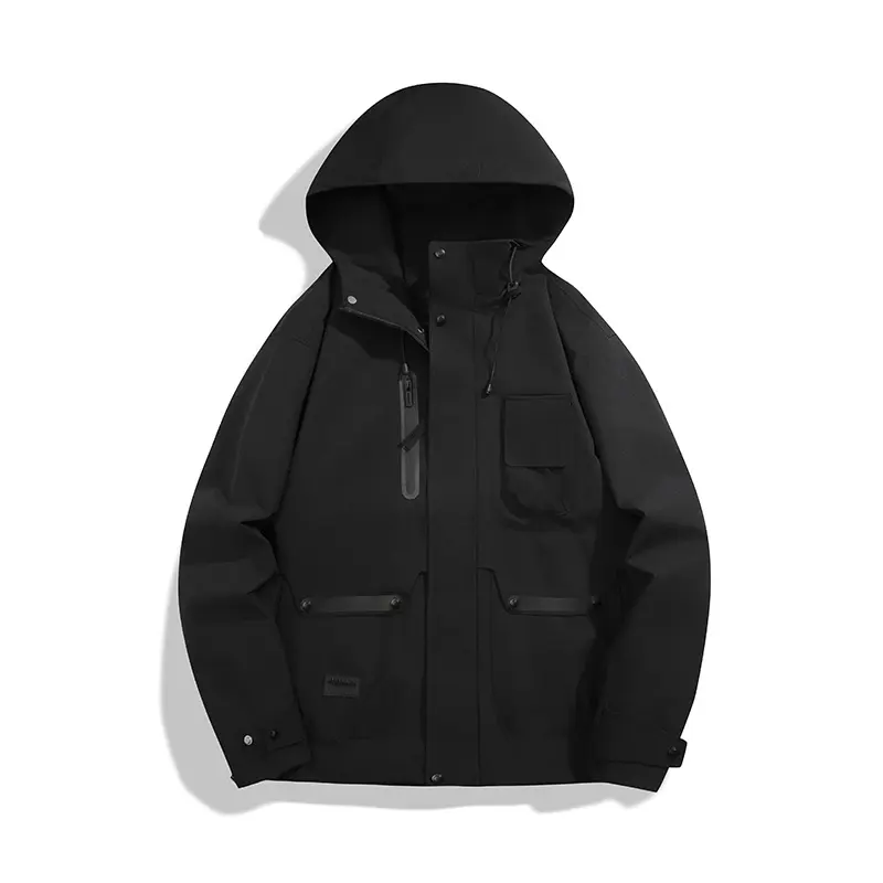mensjacketoutdoorweargorpcorestyle cityboy earthtoneoutfit mountainoutfit springjacket neutralouterwear，Adjustable Drawstring Hood & Hem Snap Storm Placket Full Zip Water Repellent Light Ripstop Outdoor Camping Mountain Cargo Windbreaker Coat