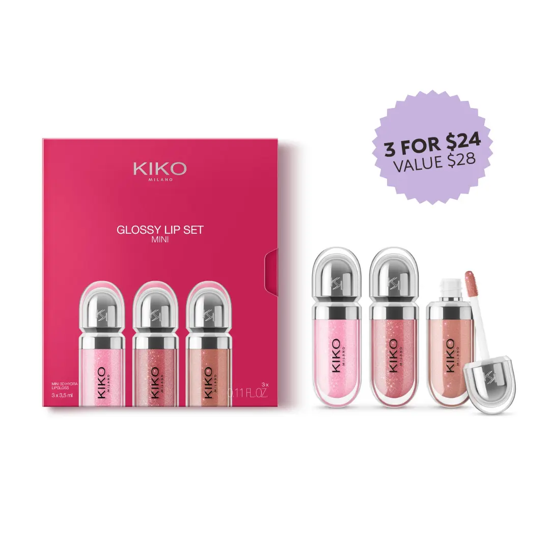 KIKO Milano Glossy Lip Set Mini - 3pc 3D Hydra Lipgloss Set 05, 17, 20 - Shimmering Finish for a Radiant Look