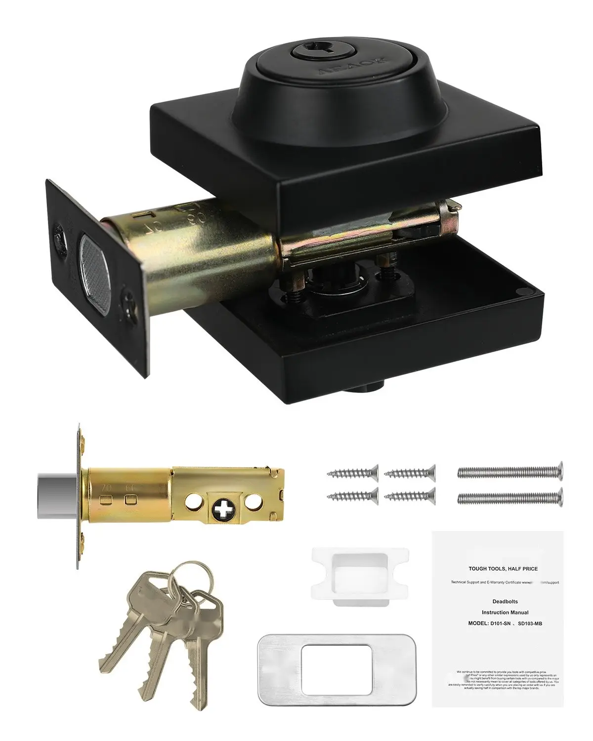 Matte Black Square Single Cylinder Deadbolt Lock With Keyed Entry, One-Side Installation, Includes 3 Keys, Heavy-Duty Door Hardware For Exterior And Interior Doors, Reversible Latch, Smooth Operation And Improved Security