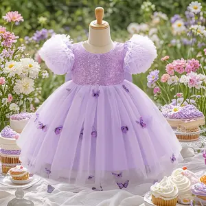 Girl Butterfly Tulle Dress Party Outfit Christmas Dress Ballet Tutu Purple Butterfly Princess Dress Bowknot Tulle Cute Dress