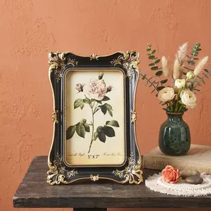 European Vintage 3D Floral Picture Frame, Luxury Gold Design, Resin Carving Craft, Wall & Desktop Decor, Bedroom, Living Room, Entryway