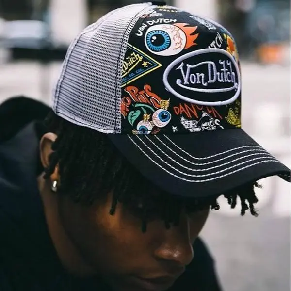 Von Dutch Graphic Trucker Hat Embroidered Logo Mesh Back Adjustable Snapback Cap Unisex Streetwear