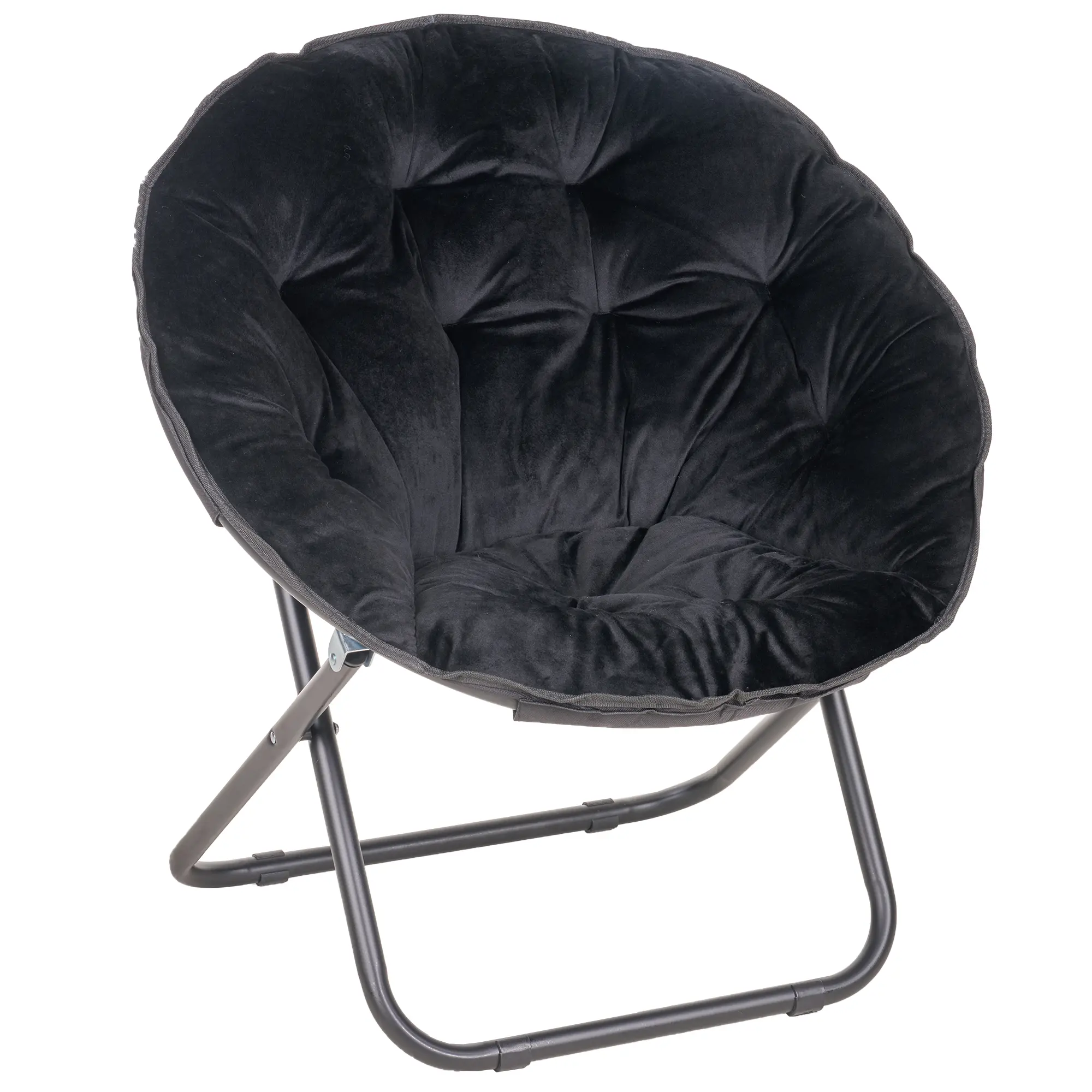 VECELO Dormitory Round Foldable Faux FurSaucer Chair Comfortable Chair Indoor Outdoor Flexible Folding Seat Upholstered and Metal Frame LazyMoon Chair for College Dormitory, Bedroom, Living Room, Camping