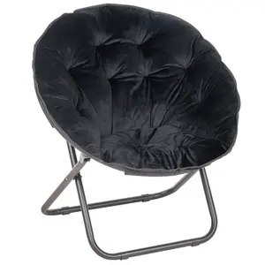 VECELO Dormitory Round Foldable Faux FurSaucer Chair Comfortable Chair Indoor Outdoor Flexible Folding Seat Upholstered and Metal Frame LazyMoon Chair for College Dormitory, Bedroom, Living Room, Camping