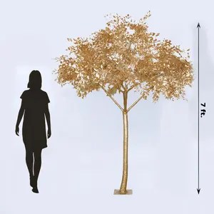 7ft Golden Faux Leaf Trees with Natural-Look Trunks – Floor Décor for Venues & Events