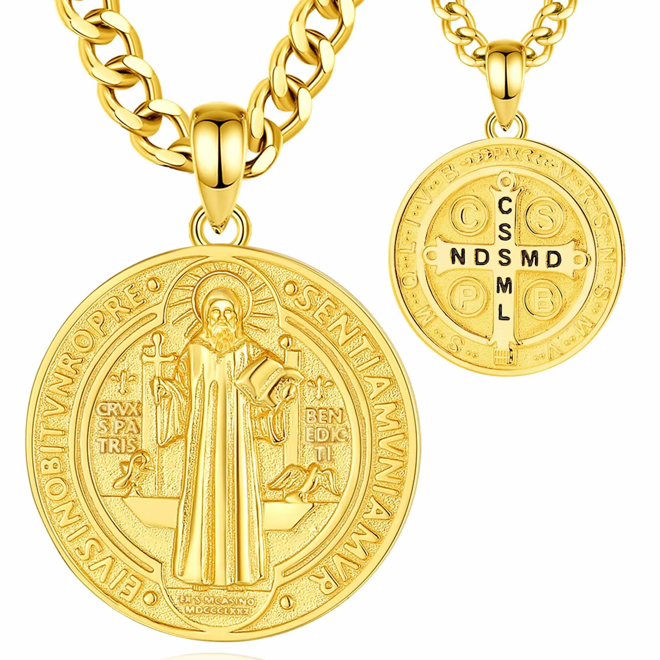 Gold-plated Round St. Benedict With NDSMD