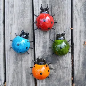 3D Metal Ladybugs Outdoor Wall Art Ornaments(Set of 4), 3.5in Cute Lady-Bugs Yard Art Garden Fence Wall Sculptures, Colorful Backyard Balcony Garden Statues Decor