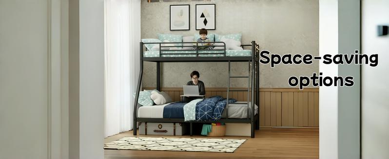 Bunk Bed Twin Over Full Size, Quiet & Sturdy Space-Saving Metal Bunk Bed with 9.8-Inch Guardrail and Ladder for Kids, Teens, And Adults, Black Heavy-Duty Frame with 400 lbs Capacity for Small Bedrooms & Shared Rooms