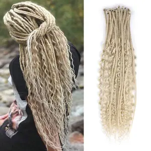 Mix Style DE 24" Ombre Burgundy Dreadlock Extensions 30pcs 3-in-1 Single Ended Dreads with Curly Tips for Women & Men Lightweight & Very Soft Water Wave