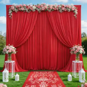 Red Wedding Party Backdrop Drapes 5ft x 10ft 4 Pcs, Ultra-Soft Polyester with Gentle Sway for Ceremony, Engagement, Halloween, Christmas, Photography