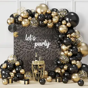 116pcs of Black And Golden Balloon Garland Arch Kit, Featuring Black Metallic Golden And Metallic Confetti Golden Balloons, Suitable for Graduation Parties, Showers, Weddings, Birthdays, Anniversaries, And New Year Celebrations Set