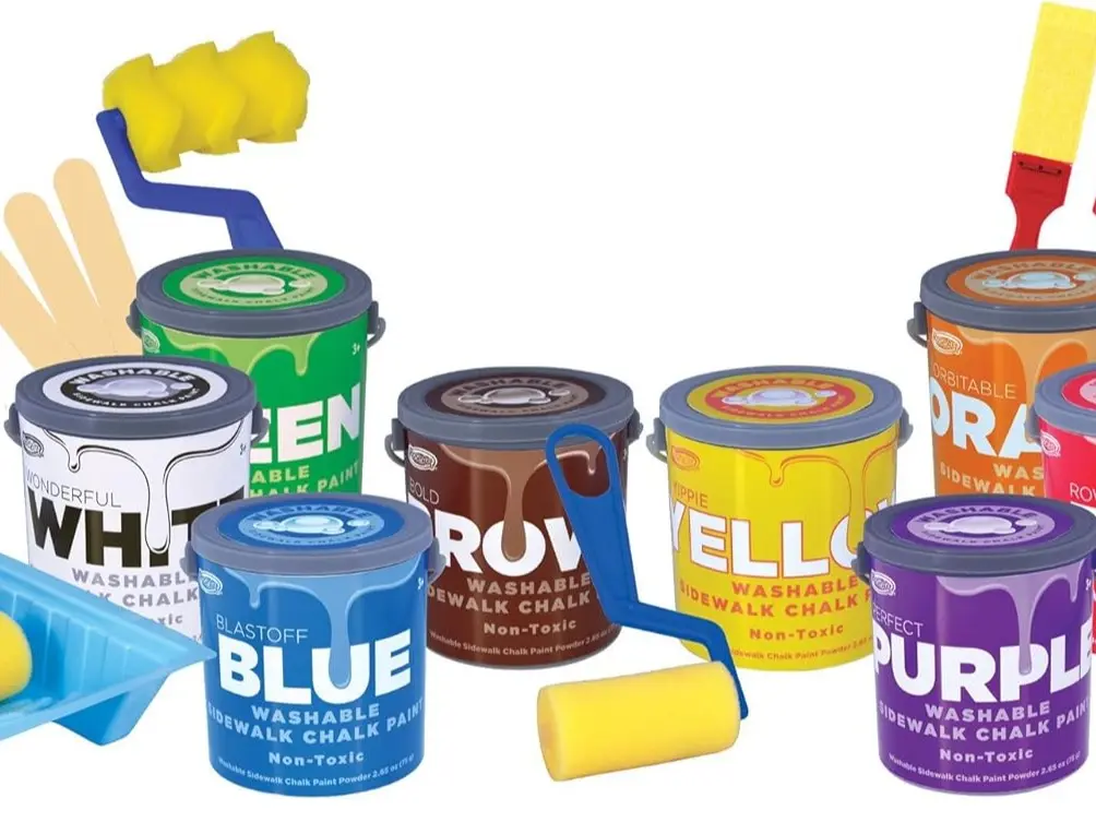 RoseArt Washable Sidewalk Chalk Paint, Big Super Set with 8 Colors & 2 Foam Brushes