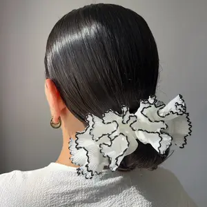 Handmade Eyelet Extra Ruffled Scrunchie Pleated Chiffon Lace Hair Tie for Stylish Hair Accessory