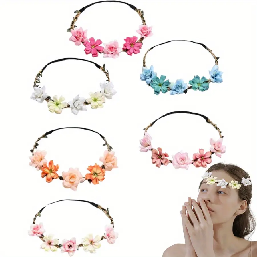 6pcs Boho Hair Wreaths, Women Headpieces Collection Accessories, Flower Crowns, Tiaras for, Brides, Bridesmaids, Flower Girls, Weddings headbands soft nurse scarf head wrap