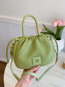 Grass Woven Handbag, Drawstring Cuffs, Can Be Cross-Body Bag, Small Exquisite Shoulder Bag, Fresh Summer Style, Versatile for Picnics Shopping Travel, Crossbody Purses