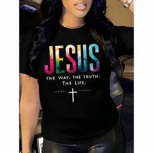 Unisex Boxy Fit Heavyweight TeeWomen's Inspirational Jesus Graphic T-Shirt - Colorful Letter  Cross Print Crew Neck Short Sleeve Top For Spring  Summer Machine abl Unisex  TeeFashion	Unisex T-shirts M-5XLClean Look