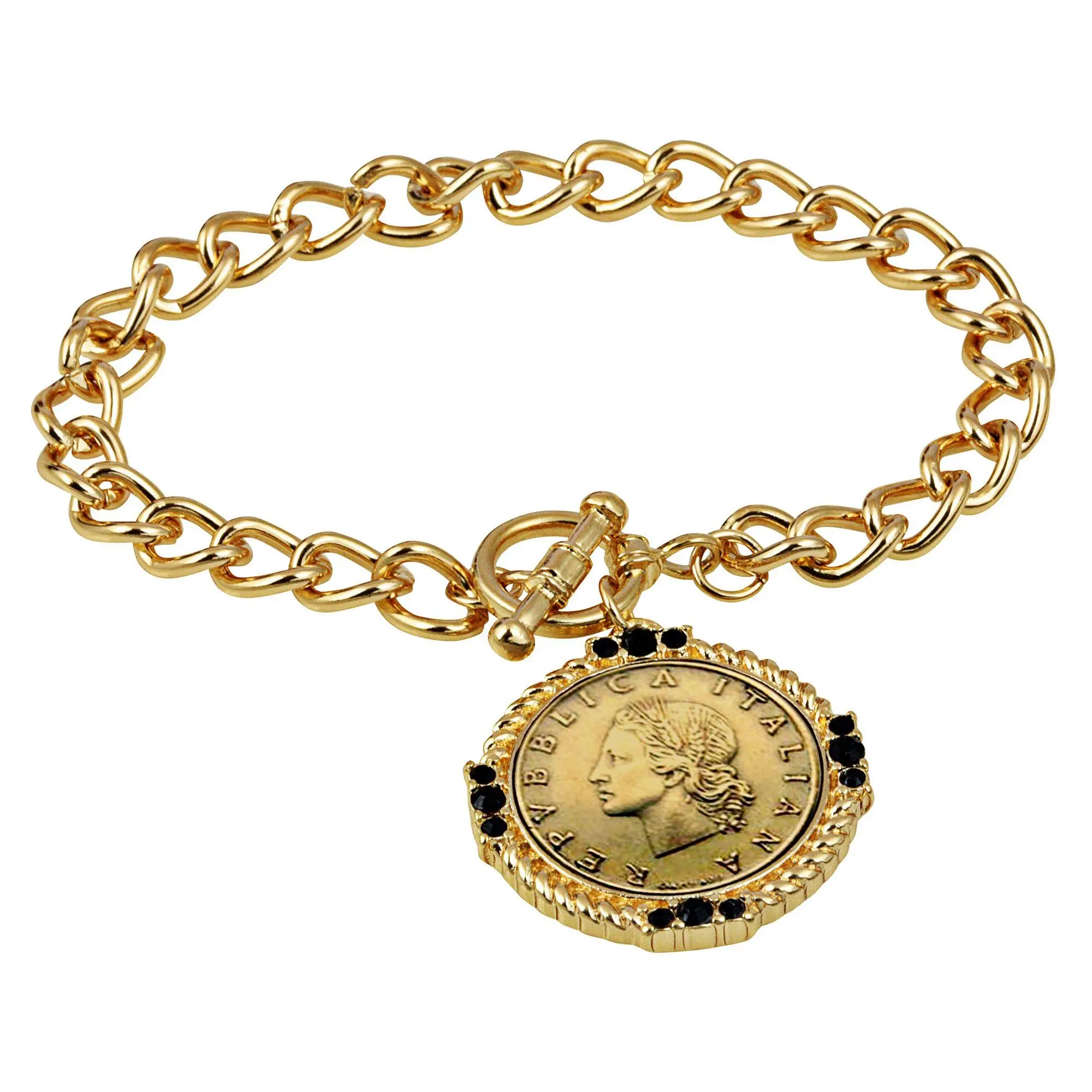 American Coin Italian 20 Lira Coin Toggle Bracelet American Coin Italian 20 Lira Coin Toggle Bracelet