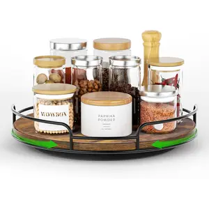 10" Lazy Susan Organizer for Table Top Rotating Spice Rack Organizations Wood Lazy Susan Turntable Organizer for Cabinet Kitchen Pantry Countertop Bathroom Vanity