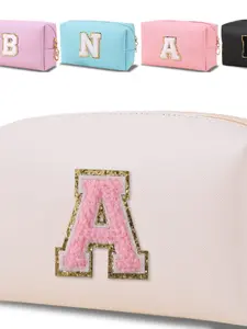 Stitched Letter Makeup Bag Octagonal Washbag Large Capacity Travel Storage Pouch Handbag Personal Item Bag, Multi-Pack Cosmetic Organizer