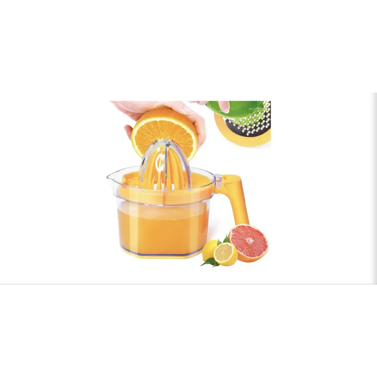 ChefVille 4-in-1 Lemon Squeezer Hand Juicer - Manual Orange Juicer with Detachable Handle 16.9oz Capacity for Lemons Limes & Citrus Fruits High-Speed Centrifugal