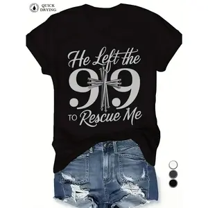 Women's Rescue Comfit T-Shirt - Christian Faith Tee with "He Left the 99 to Rescue Me" Bible Verse (Luke 15:7), Loose Fit Breathable Top, Black Shirt for Church, Casual Attire & Spiritual Gifts - Quick-Dry Religious Apparel, Comfortable Pullover, Quickdry