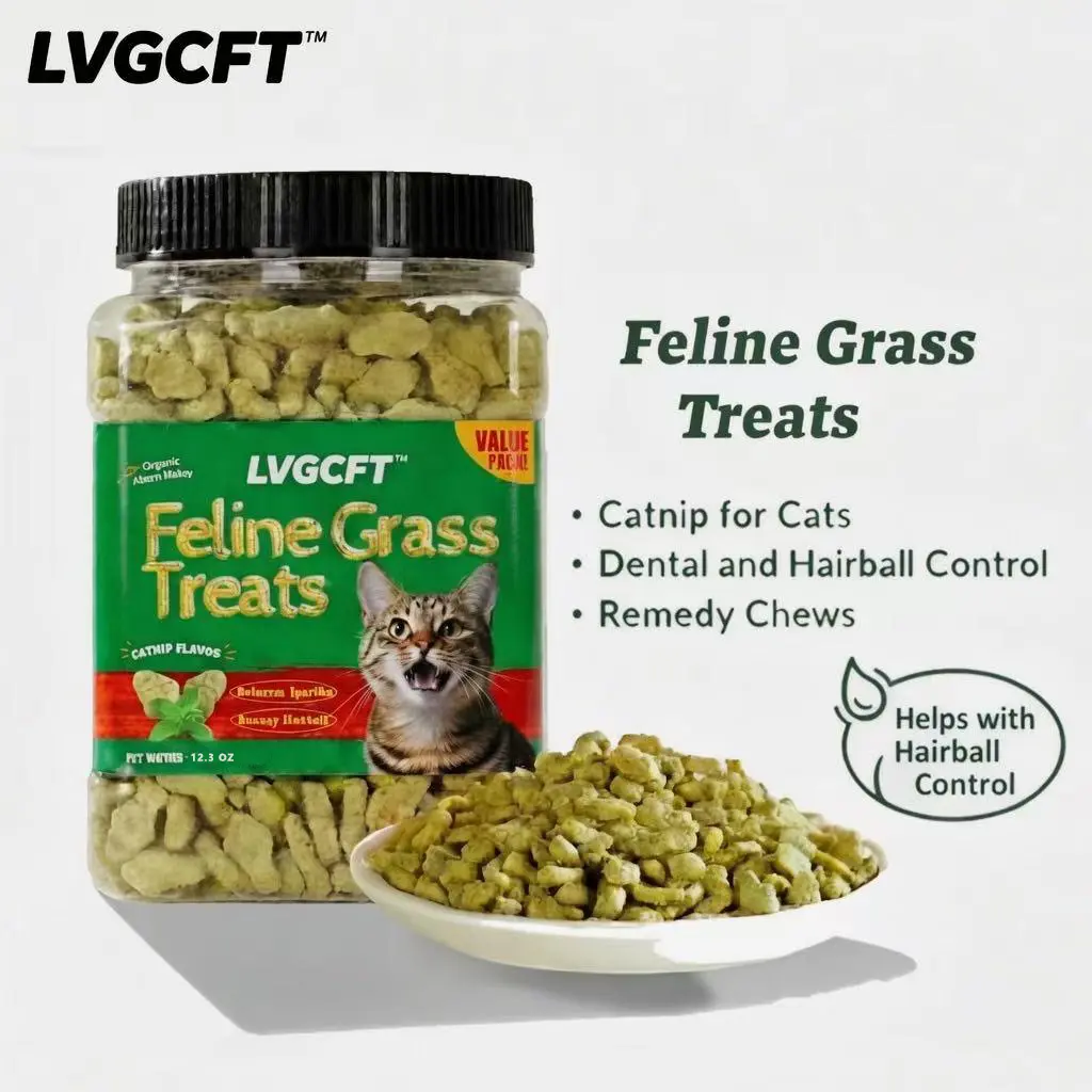 LVGCFT  Cat Grass Treats Natural Salmon FlavorHealthy Cat Snacks Training Biscuits Catnip for Cats Dentaland Hairball Control Treats Remedy Chews