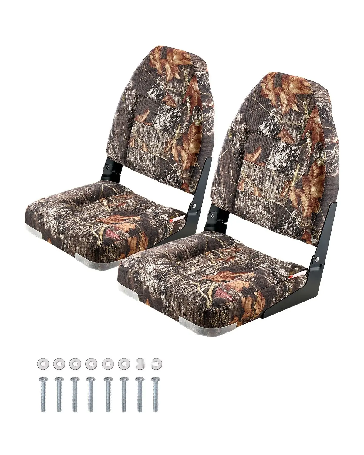 Boat Seat High Backrest Flip-Up Cushion with Padded Sponge Comfort, Camouflage Pattern, Marine Grade, Weatherproof and Water-Resistant, Universal Fit for Pontoon, Fishing, Kayaks, Deck Boats, Quick-Release Mount, Durable