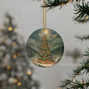 Woodland Scene Ceramic Ornament - Beautiful Creature Gift for Christmas Tree Bauble - Circle/Star/Heart/Oval Shape