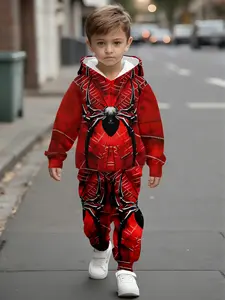 Kids Spider Sportswear Set, Hooded Sweatshirt & Pullover Pants, Casual Fitted for Ages 5-14, All Seasons Wear