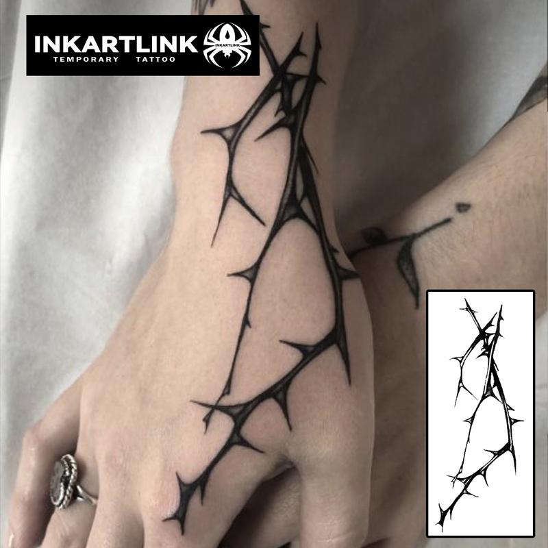 INKARTLINK Tattoo Tech, 2 Sheets Medium Semi Permanent Tattoo, Adult Art Design Temporary Tattoos, Lasts 1-2 Weeks, Waterproof, Realistic Look, No Adhesive, No Reflection (Thorn)