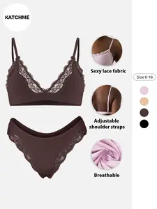 French Style Sexy Lace Lingerie Set for Women, Thin Push-Up Braless Underwear, Comfortable and Stylish Nightwear